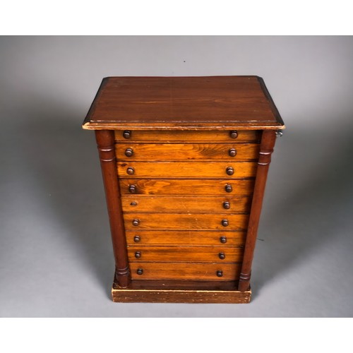 290 - A Victorian Pine Wellington chest / collectors cabinet.
With key and nine graduated drawers.
Nice tu... 