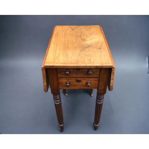 291 - A Victorian Pembroke work Table. Rosewood veneered with satinwood inlay. With 2x fitted interior dra... 