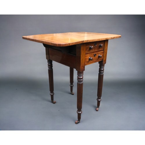 291 - A Victorian Pembroke work Table. Rosewood veneered with satinwood inlay. With 2x fitted interior dra... 