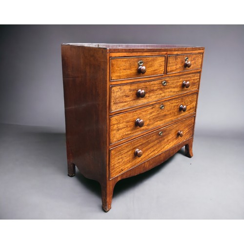 292 - Georgian 2 over 3 Mahogany Chest of Drawers. Nice useful proportions. Turned mahogany handles with B... 