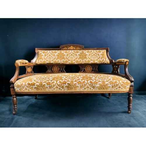 296 - Edwardian inlaid Parlour salon suite..
Including salon sofa, armchair and two chairs. All with crest... 