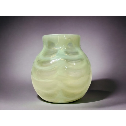 418 - A Victorian Vaseline glass vase. 
Moulded spherical body, vivid opalescent to yellow colourway.
In t... 