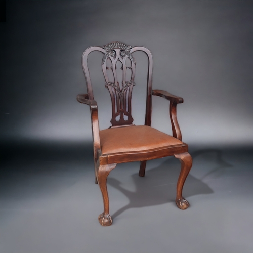 329 - A SET OF SIX LATE 19TH CENTURY CHIPPENDALE STYLE DINING CHAIRS. SOLID MAHOGANY CARVED & PIERCED BACK... 