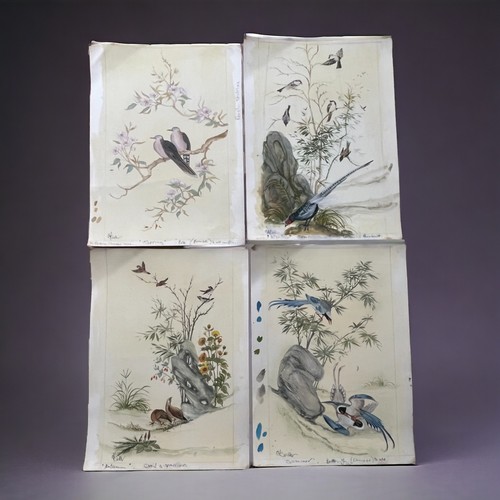 327 - Four Seasons Watercolours by Sadler. The artwork taken from a Chinese screen and well painted in wat... 