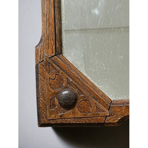 224 - Arts & Crafts Oak framed Mirror with original plate. Nice scalloped frame design with triangular rou... 