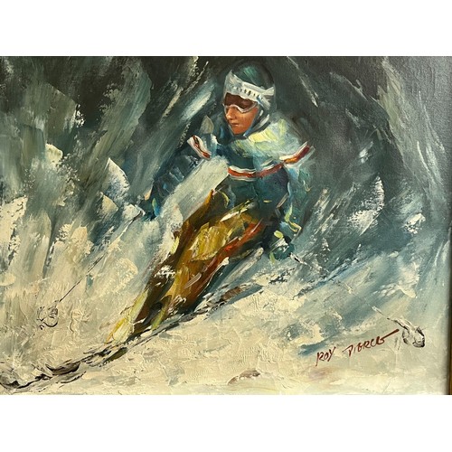 371 - 20th Century Alpine Skier oil on canvas. Pallet knife and brushwork. Signed lower Right.
Roy Pigr...... 