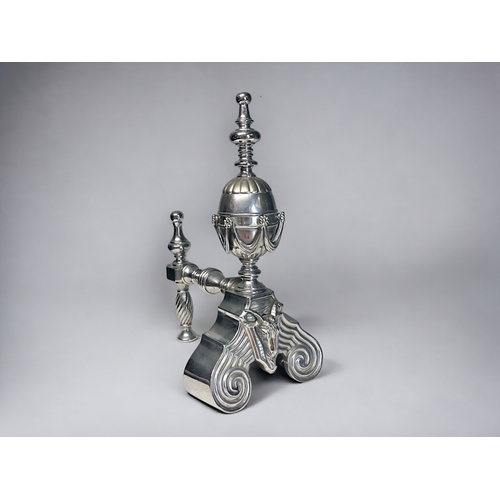 333 - A pair of Victorian polished steel Andirons. 
English, 19th century.
Diamond registration mark to ba... 