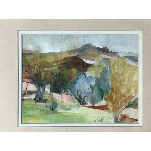 203 - Michael Hill Oil on Board signed and dated 1979, together with Catherine Toft watercolour of a Frenc... 