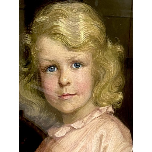 196 - Emily Eyres (British late 19th-early 20th Century) - Pastel, Girl in Pink dress Full Portrait. Signe... 