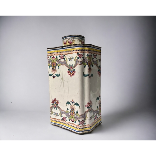 100A - A Chinese Canton enamel tea caddy & cover. Qing dynasty, Qianlong period. Painted stylised desig... 