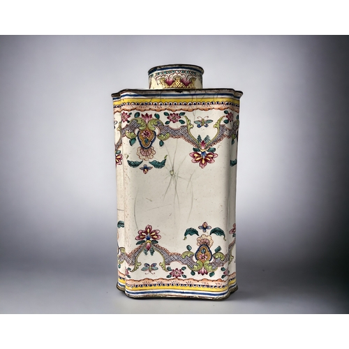 100A - A Chinese Canton enamel tea caddy & cover. Qing dynasty, Qianlong period. Painted stylised desig... 