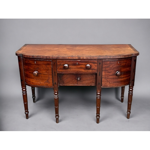 117 - A George III Bow front inlaid Mahogany sideboard. With original fitted lead wine cooler inside right... 