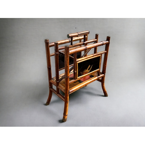 118 - A Japanese Bamboo & lacquer panelled magazine rack. Late Meiji period.