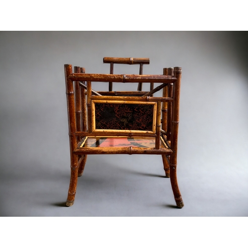 118 - A Japanese Bamboo & lacquer panelled magazine rack. Late Meiji period.