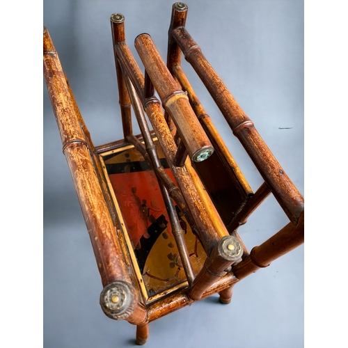 118 - A Japanese Bamboo & lacquer panelled magazine rack. Late Meiji period.