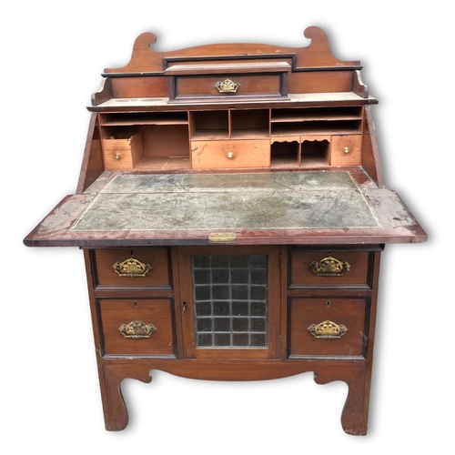 4 - Lovely Mahogany Edwardian Writing Bureau, Brass Fittings with Lead Glazed storage to centre, has wor... 