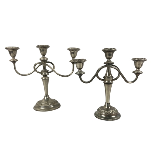 63 - Pair of Vintage Silver Plated Three Branch Candelabras