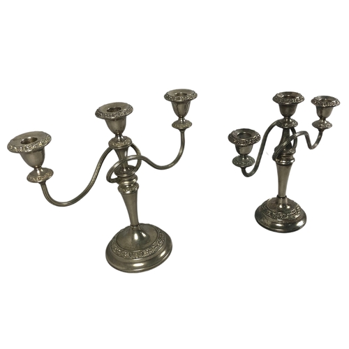 63 - Pair of Vintage Silver Plated Three Branch Candelabras