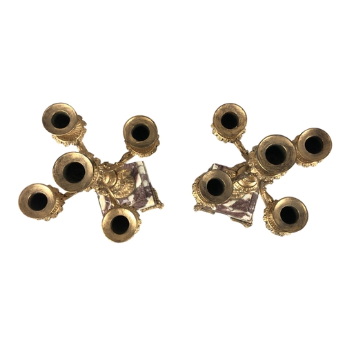 64 - Two Five Branch French Gilt Metal & Marble Base Candelabras