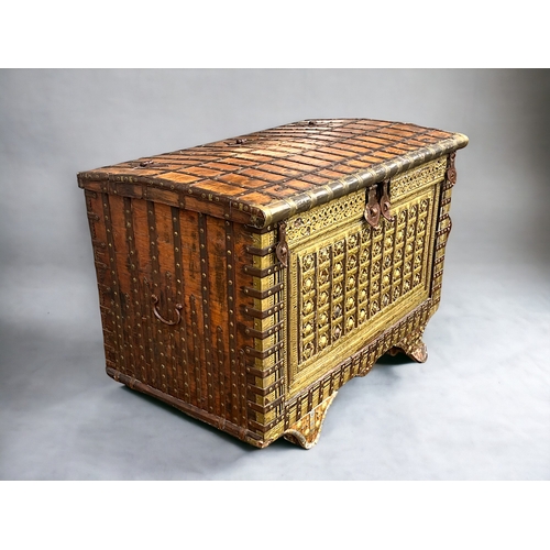 123 - A very large Syrian palace chest.Late 19th / early 20th century.Solid Walnut, mounted with hand beat... 