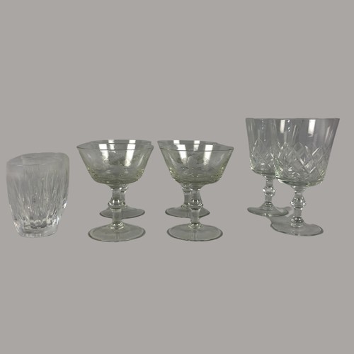 69 - Four Vintage Etched Cocktail Champagne Glasses, Two Sherry Glasses & Two Crystal Tumblers