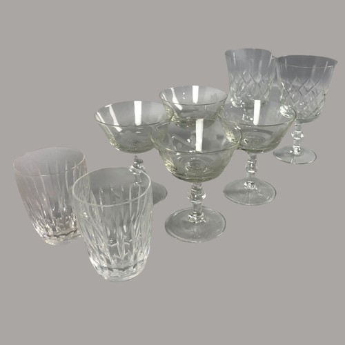 69 - Four Vintage Etched Cocktail Champagne Glasses, Two Sherry Glasses & Two Crystal Tumblers