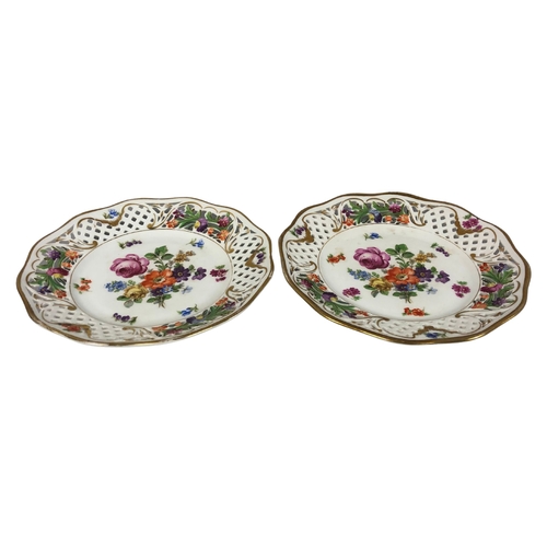 84 - Two Dresden Lattice Plates with Floral Design