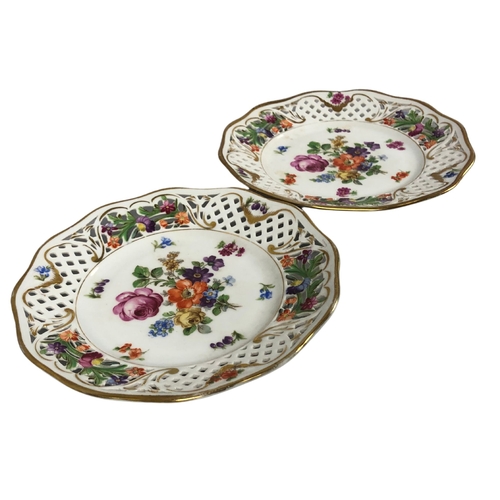 84 - Two Dresden Lattice Plates with Floral Design