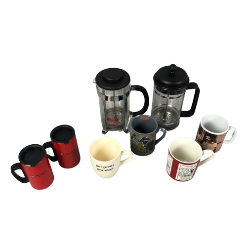 98 - Two Bodrun Coffee Cafetiere and Two Souvenir Hurtigruten MS Nordnorge Metal Mugs with Lid & Asso... 