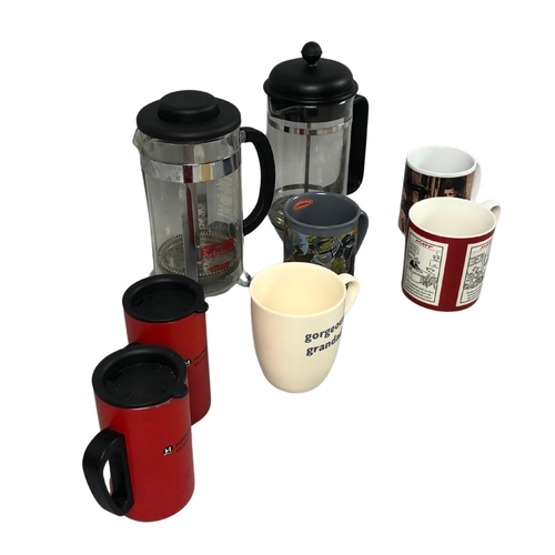 98 - Two Bodrun Coffee Cafetiere and Two Souvenir Hurtigruten MS Nordnorge Metal Mugs with Lid & Asso... 