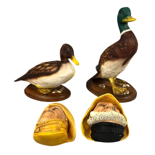 106 - Collection of Ornaments Including Resin Ducks Made in Italy and Two Bossons Chalkware Wall Art.