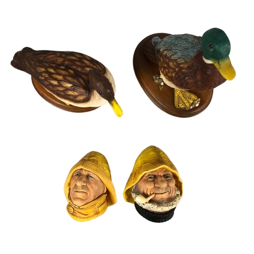 106 - Collection of Ornaments Including Resin Ducks Made in Italy and Two Bossons Chalkware Wall Art.