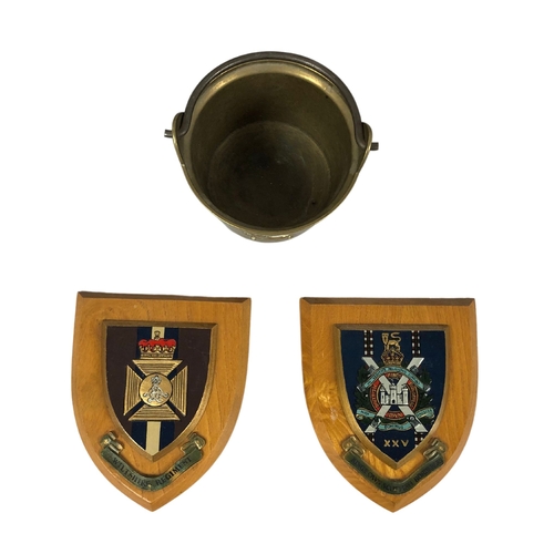 120 - Two Military Wall Plaques 'Kings Own Scottish Borders' & 'Wiltshire Regiment' and a Small Brass ... 