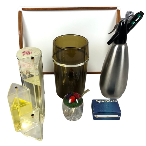 124 - Various Items including Soda Siphon, Perspex Wine Cooler, Oil Burning Candles, Tray etc.