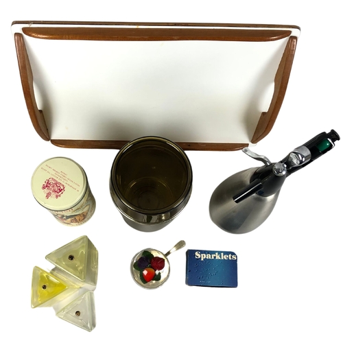 124 - Various Items including Soda Siphon, Perspex Wine Cooler, Oil Burning Candles, Tray etc.