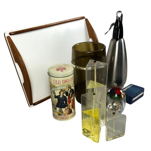 124 - Various Items including Soda Siphon, Perspex Wine Cooler, Oil Burning Candles, Tray etc.