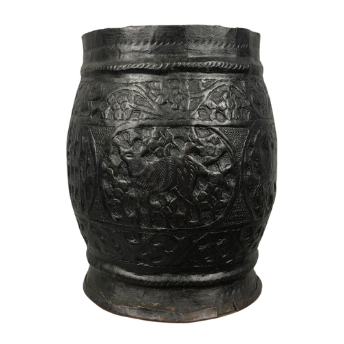 138 - Persian Metal Cup Middle Eastern Possibly 18th Century, embossed with foliate designs and kufic scri... 