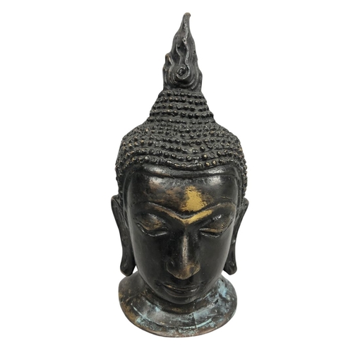 143 - Burmese Bronze Buddha Head H- 15cm