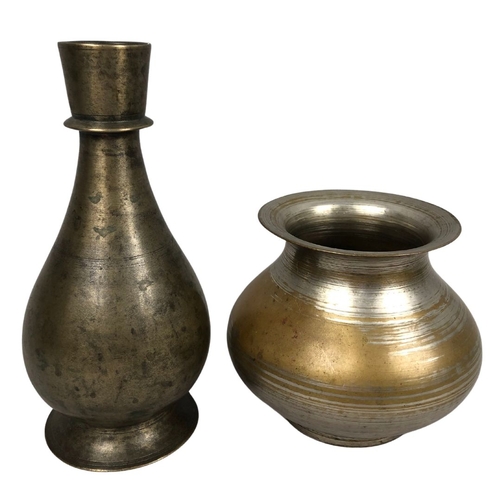 145 - Middle Eastern Antique Bronze Vase & Silvered Copper Vase
