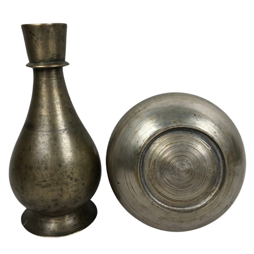 145 - Middle Eastern Antique Bronze Vase & Silvered Copper Vase
