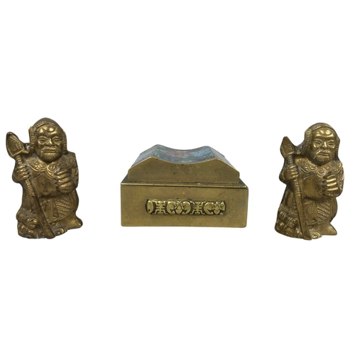 147 - Pair of Chinese Warriors Made in India & Mid Century Chinese Cloisonne Box