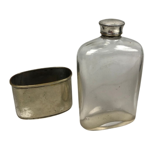 153 - Antique Silver Plated Glass Hip Flask & Genuine WW2 Ration Tin Clotted Cream 1/2 lb Net