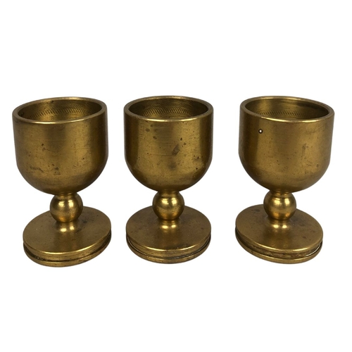 154 - 3 x Mid Century Brass Machined Egg CupsH- 7cm