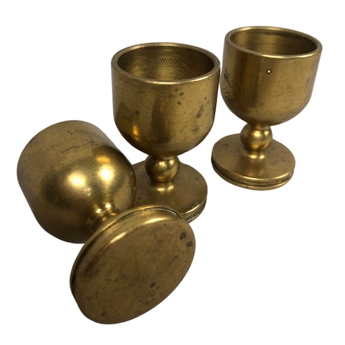 154 - 3 x Mid Century Brass Machined Egg CupsH- 7cm