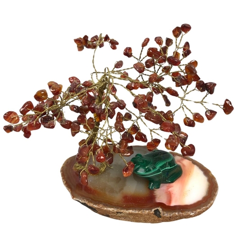 157 - Collection of Items to Include Malachite Frog on Marble with Agate Leaved Silk Bound Tree.