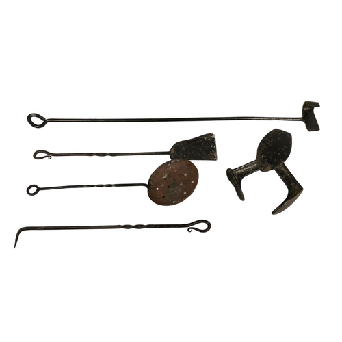 161 - Collection of Vintage Items including Shoe Last, Branding Iron with Letter 'J' and Fireside Set.