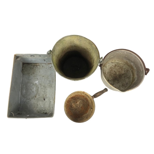 176 - Galvanised Milking Pail, Aluminium Jam Pot, Smaller Pot and Metal Galvanised Tray