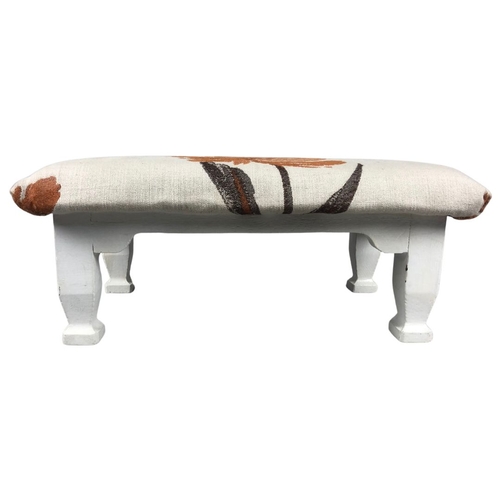 179 - Small Wooden Fabric Covered Footstool