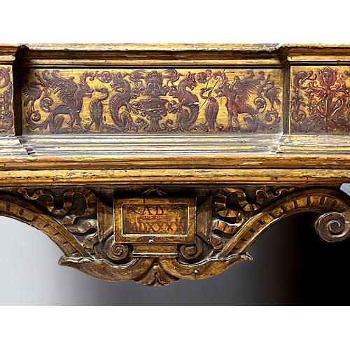 124 - A North Italian Renaissance mirror.16th Century, Tuscany.Tabernacle form. Carved giltwood with Corin... 