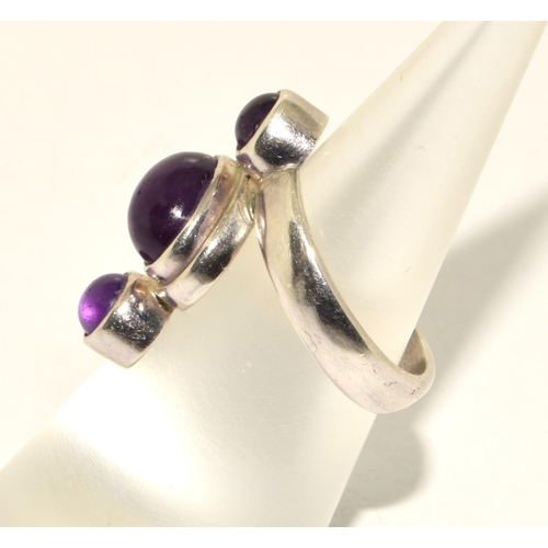 469 - 925 silver triple Amethyst ring size K